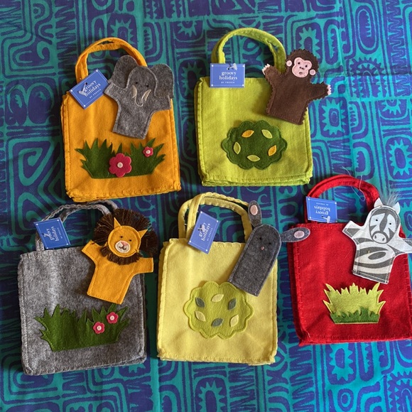 Zoo Animal Felt Gift Bags with Finger Puppets 5 Brand New Bags 1 Price,Children - Picture 4 of 15